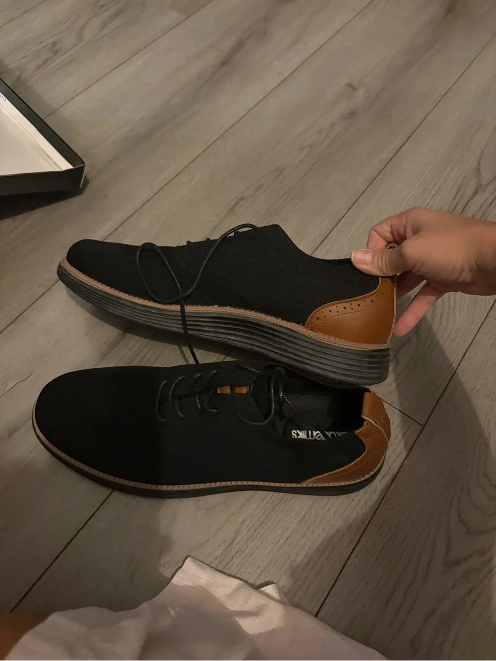 Akademiks Men's Black Knit Lace-Up Shoes with Brown Accents